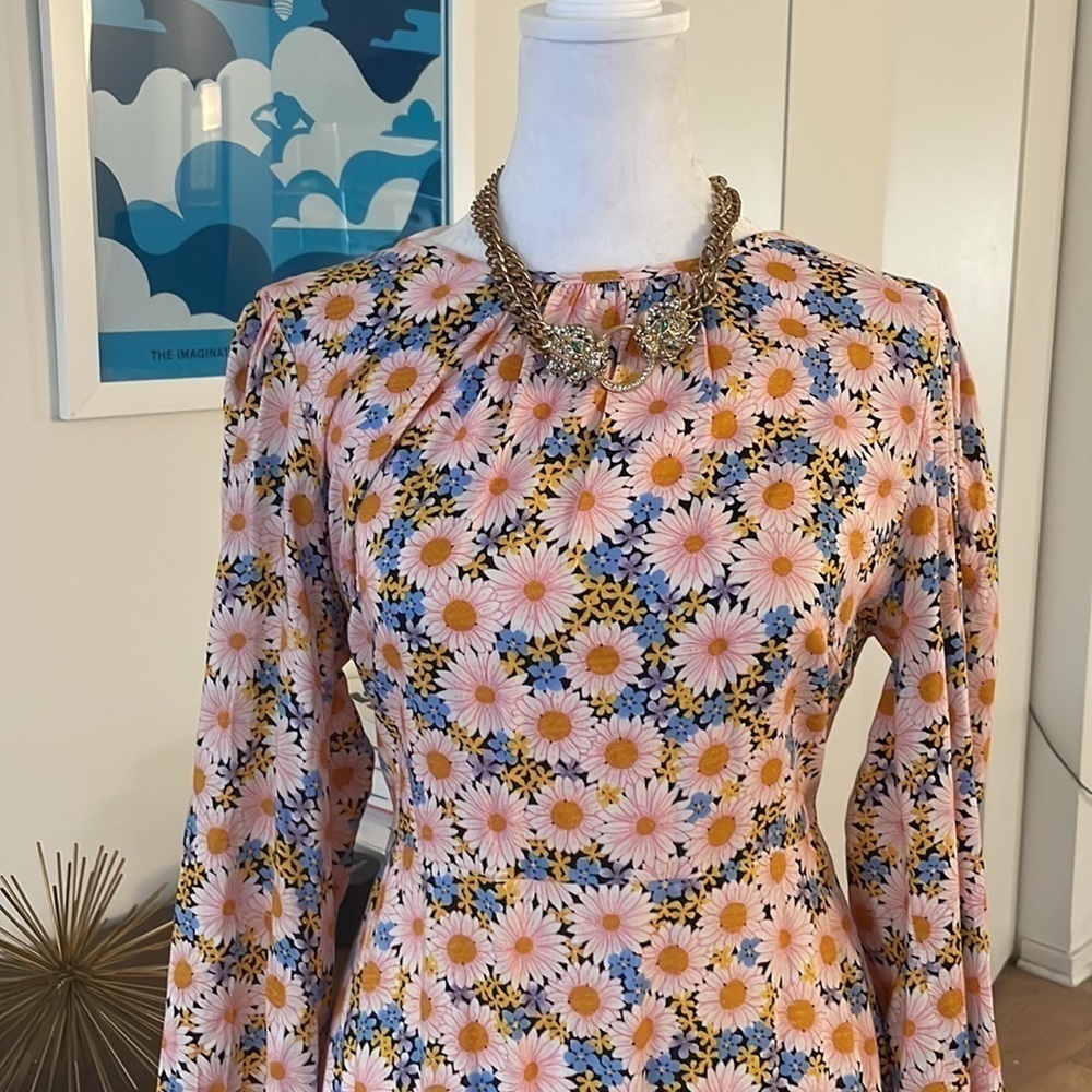 Miss Selfridge Floral Mini Dres Long Sleeve Slit Back - Picture 4 of 9